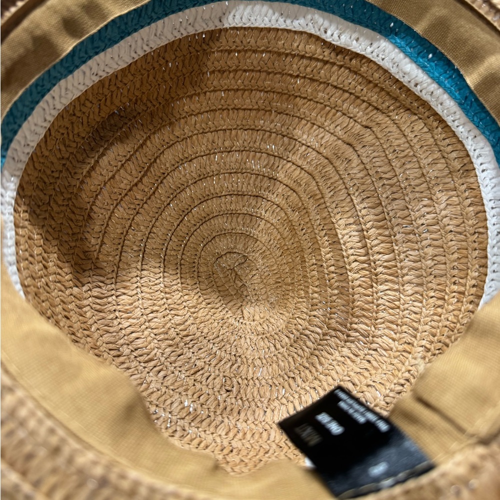Wide Brim Straw Hat with Blue Stripe - Picture 5 of 5